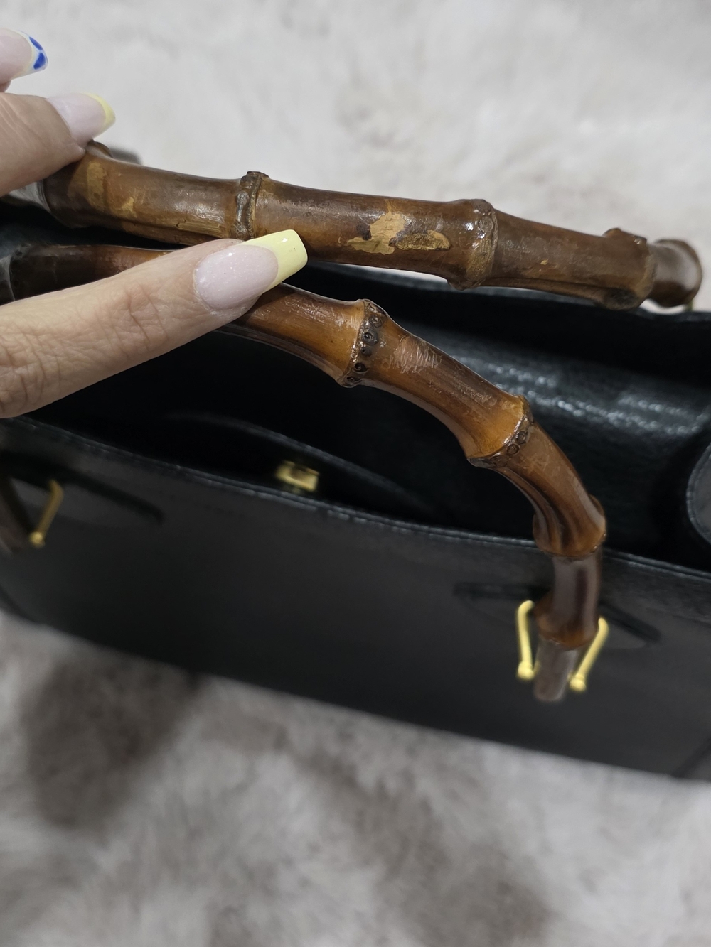 Gucci Vintage Black Leather Tote with Bamboo Handles - Picture 6 of 16